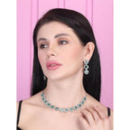 Generic Women's Brass Silver Plated Necklace set (Green)