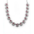 Generic Women's Brass Silver Plated Necklace set (Red)