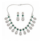 Generic Women's Brass Silver Plated Necklace set (Green)