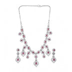 Generic Women's Brass Silver Plated Necklace set (Red)