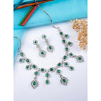 Generic Women's Brass Silver Plated Necklace set (Green)
