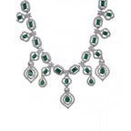 Generic Women's Brass Silver Plated Necklace set (Green)