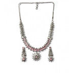 Generic Women's Brass Silver Plated Necklace set (Pink)