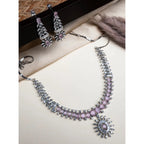 Generic Women's Brass Silver Plated Necklace set (Pink)
