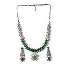 Generic Women's Brass Silver Plated Necklace set (Green)