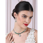 Generic Women's Brass Silver Plated Necklace set (Green)