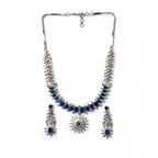 Generic Women's Brass Silver Plated Necklace set (Blue)