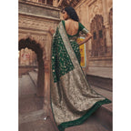 Generic Women's Art Silk Printed Saree With Unstitched Blouse 5.5Mtr (Green)
