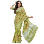 Generic Women's Linen Floral Embroidered Saree With Unstitched Blouse 5.5Mtr (Light Green)