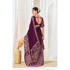 Generic Women's Crepe Printed Saree With Unstitched Blouse 5.5Mtr (Wine)