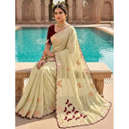 Generic Women's Star Georgette Embellished Saree With Unstitched Blouse 5.5Mtr (Beige-Maroon)