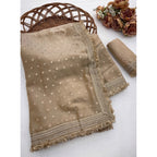 Generic Women's Silk Embellished Saree With Unstitched Blouse 5.5Mtr (Beige)