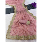 Generic Women's Silk Embellished Saree With Unstitched Blouse 5.5Mtr (Pink)