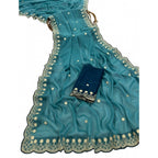 Generic Women's Star Georgette Embroidered Saree With Unstitched Blouse 5.5Mtr (Blue)