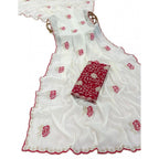 Generic Women's Star Georgette Embroidered Saree With Unstitched Blouse 5.5Mtr (White)