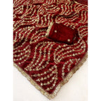 Generic Women's Satin Embellished Saree With Unstitched Blouse 5.5Mtr (Maroon)