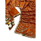 Generic Women's Satin Embellished Saree With Unstitched Blouse 5.5Mtr (Orange)