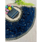 Generic Women's Satin Embellished Saree With Unstitched Blouse 5.5Mtr (Teal)