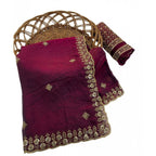 Generic Women's Satin Embellished Saree With Unstitched Blouse 5.5Mtr (Maroon)