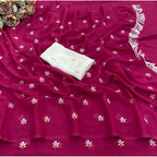 Generic Women's Georgette Embellished Saree With Unstitched Blouse 5.5Mtr (Pink)