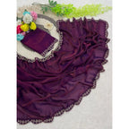 Generic Women's Satin Embellished Saree With Unstitched Blouse 5.5Mtr (Wine)