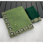 Generic Women's Star Georgette Embroidered Saree With Unstitched Blouse 5.5Mtr (Green)