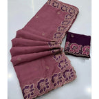 Generic Women's Star Georgette Embroidered Saree With Unstitched Blouse 5.5Mtr (Pink)