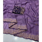 Generic Women's Star Georgette Embroidered Saree With Unstitched Blouse 5.5Mtr (Purple)