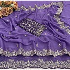 Generic Women's Star Georgette Embroidered Saree With Unstitched Blouse 5.5Mtr (Purple)
