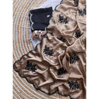 Generic Women's Viscose Silk Embroidered Saree With Unstitched Blouse 5.5Mtr (Beige)