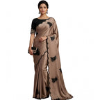 Generic Women's Viscose Silk Embroidered Saree With Unstitched Blouse 5.5Mtr (Beige)