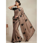 Generic Women's Viscose Silk Embroidered Saree With Unstitched Blouse 5.5Mtr (Beige)