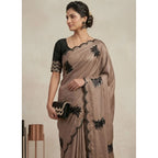 Generic Women's Viscose Silk Embroidered Saree With Unstitched Blouse 5.5Mtr (Beige)