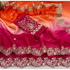 Generic Women's Satin Embellished Saree With Unstitched Blouse 5.5Mtr (Multicolor)