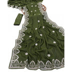 Generic Women's Georgette Embellished Saree With Unstitched Blouse 5.5Mtr (Green)