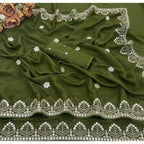 Generic Women's Georgette Embellished Saree With Unstitched Blouse 5.5Mtr (Green)