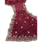 Generic Women's Georgette Embellished Saree With Unstitched Blouse 5.5Mtr (Maroon)