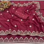 Generic Women's Georgette Embellished Saree With Unstitched Blouse 5.5Mtr (Maroon)