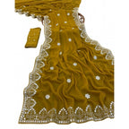 Generic Women's Georgette Embellished Saree With Unstitched Blouse 5.5Mtr (Mustard-Yellow)