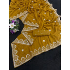 Generic Women's Georgette Embellished Saree With Unstitched Blouse 5.5Mtr (Mustard-Yellow)