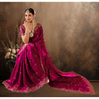 Generic Women's Silk Embroidered Saree With Unstitched Blouse 5.5Mtr (Pink)
