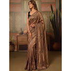 Generic Women's Viscose Silk Embroidered Saree With Unstitched Blouse 5.5Mtr (Brown)