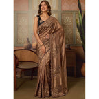 Generic Women's Viscose Silk Embroidered Saree With Unstitched Blouse 5.5Mtr (Brown)