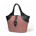Generic Women's Polyurethane Textured Two-Tone Tote Handbag with Adjustable &amp; Removable Strap (Pink)