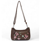 Generic Women's Polyurethane Floral Embroidered Crossbody Sling Bag with Adjustable &amp; Removable Strap (Brown)