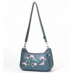 Generic Women's Polyurethane Floral Embroidered Crossbody Sling Bag with Adjustable &amp; Removable Strap (Light Blue)