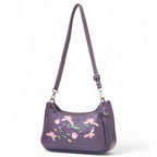 Generic Women's Polyurethane Floral Embroidered Crossbody Sling Bag with Adjustable &amp; Removable Strap (Purple)