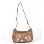 Generic Women's Polyurethane Floral Embroidered Crossbody Sling Bag with Adjustable &amp; Removable Strap (Tan)